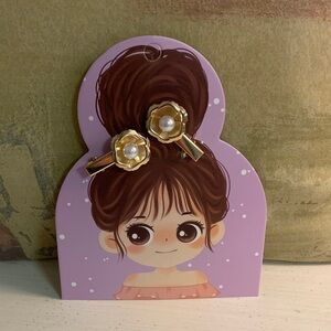 Gold and Faux Pearl Flower Hair Clips - Set of (2) Clips